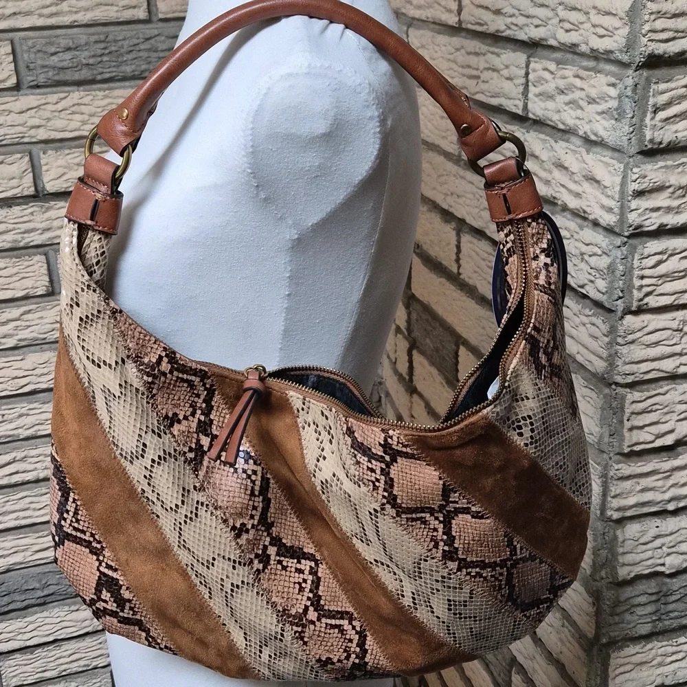 Nwt Scoop Brown and Tan Snake Print Women's Boho Bag